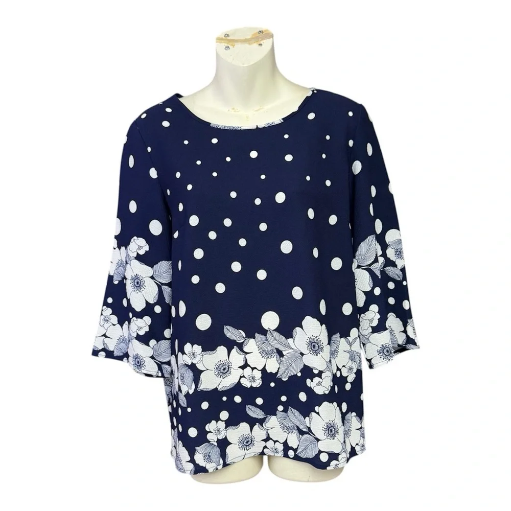 Emery Rose size medium Navy/White Floral Women's Blouse - Picture 1 of 7